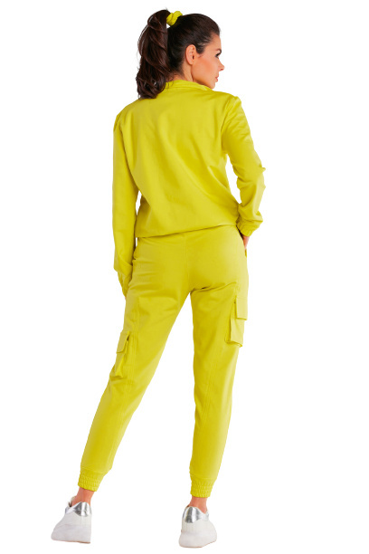 Spodnie damskie bojówki bawełniane ze ściągaczem limonkowe